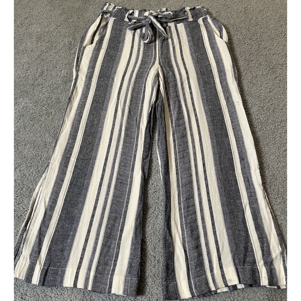 Ban Jara Wide Leg Crop Pants Sz M Linen Blend Gray Belted Slit Beach Preppy Boho